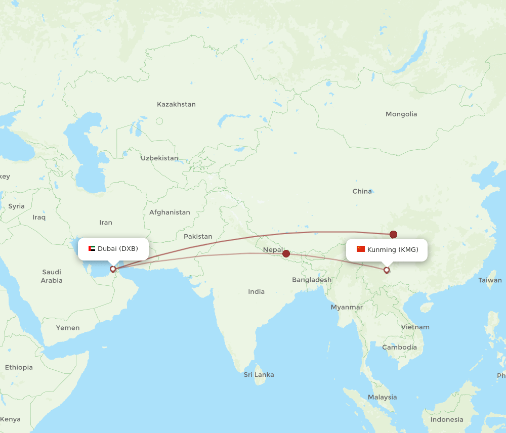 DXB-KMG flight routes