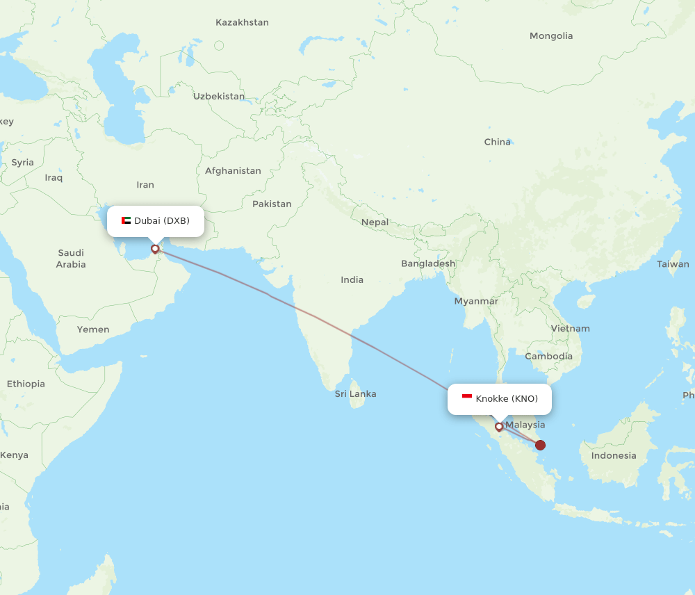 DXB to KNO flights and routes map