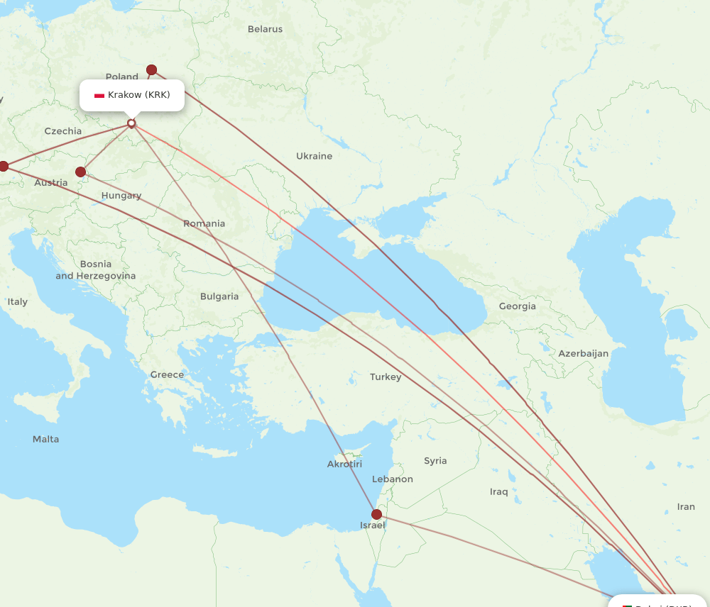 DXB-KRK flight routes