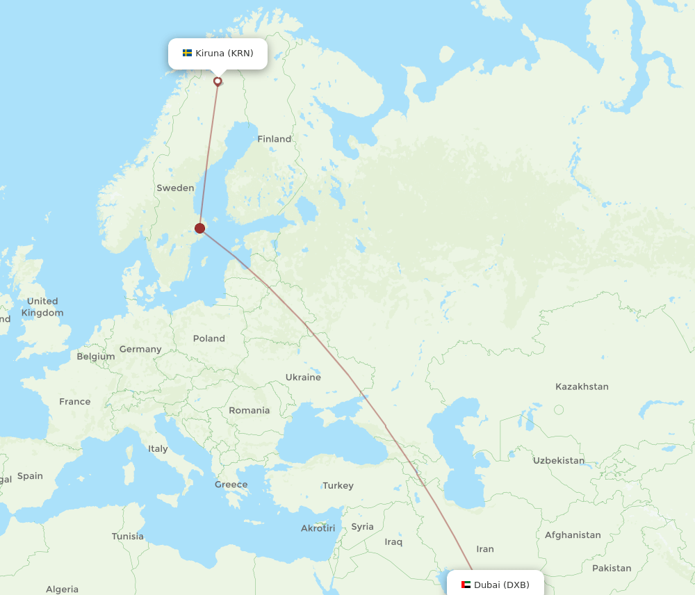 DXB to KRN flights and routes map