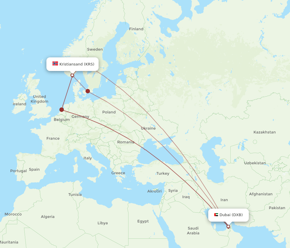 DXB-KRS flight routes