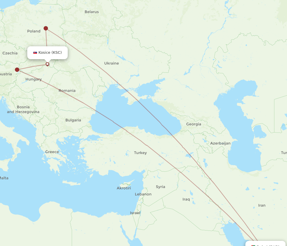 DXB-KSC flight routes