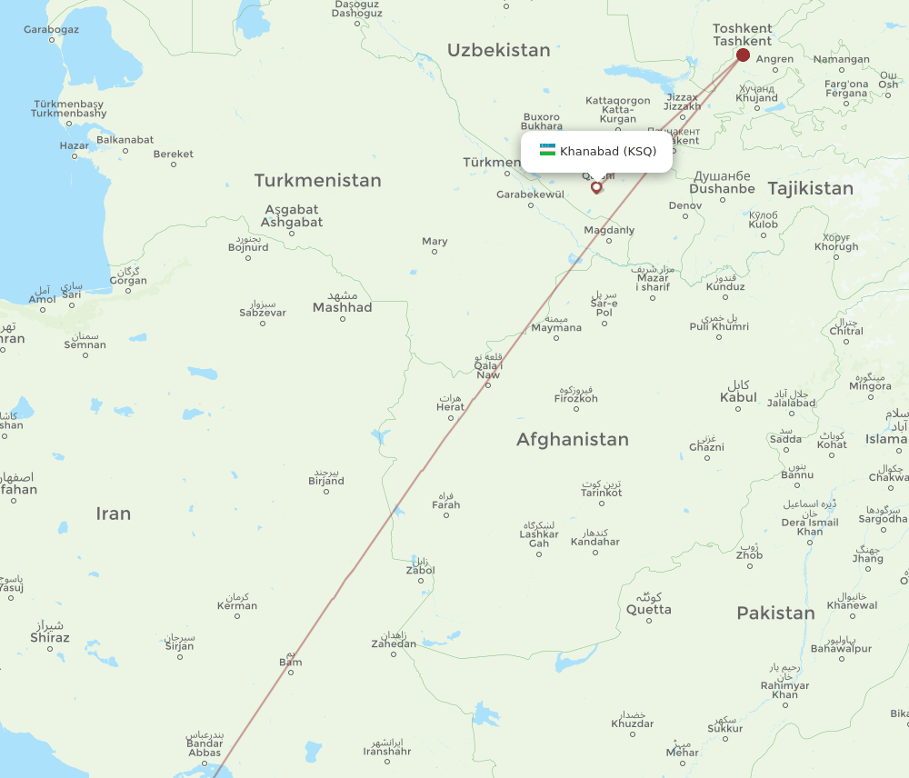 Karshi - Dubai route map and flight paths