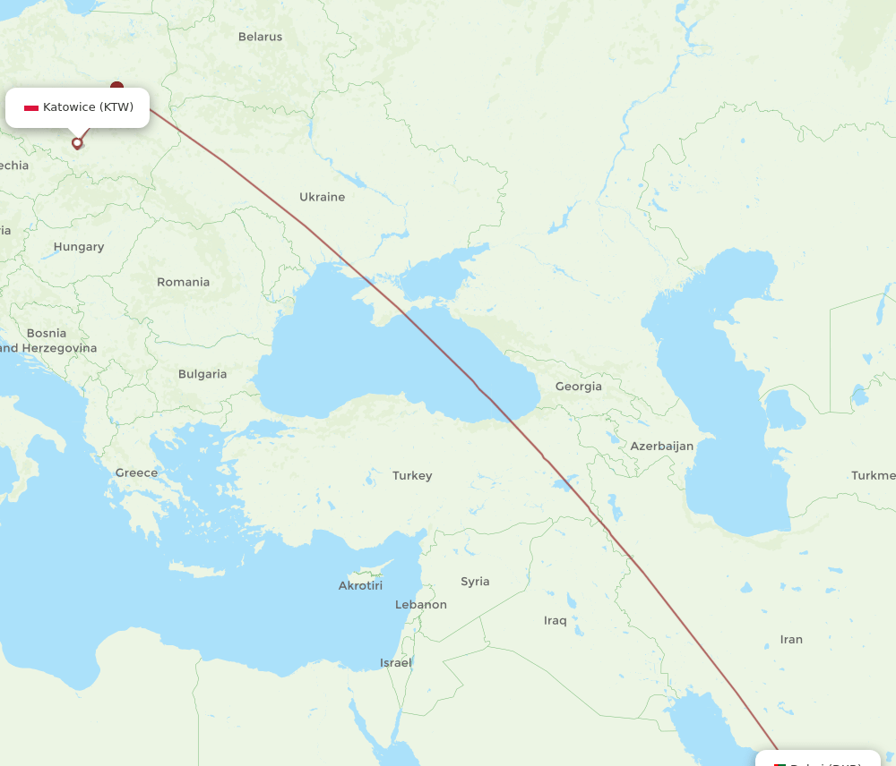 DXB to KTW flights and routes map