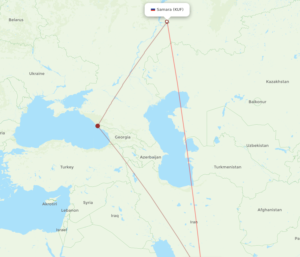 Dubai - Samara route map and flight paths