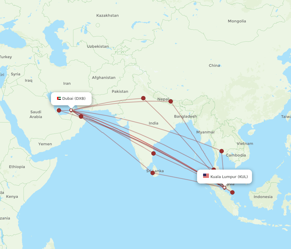 DXB-KUL flight routes