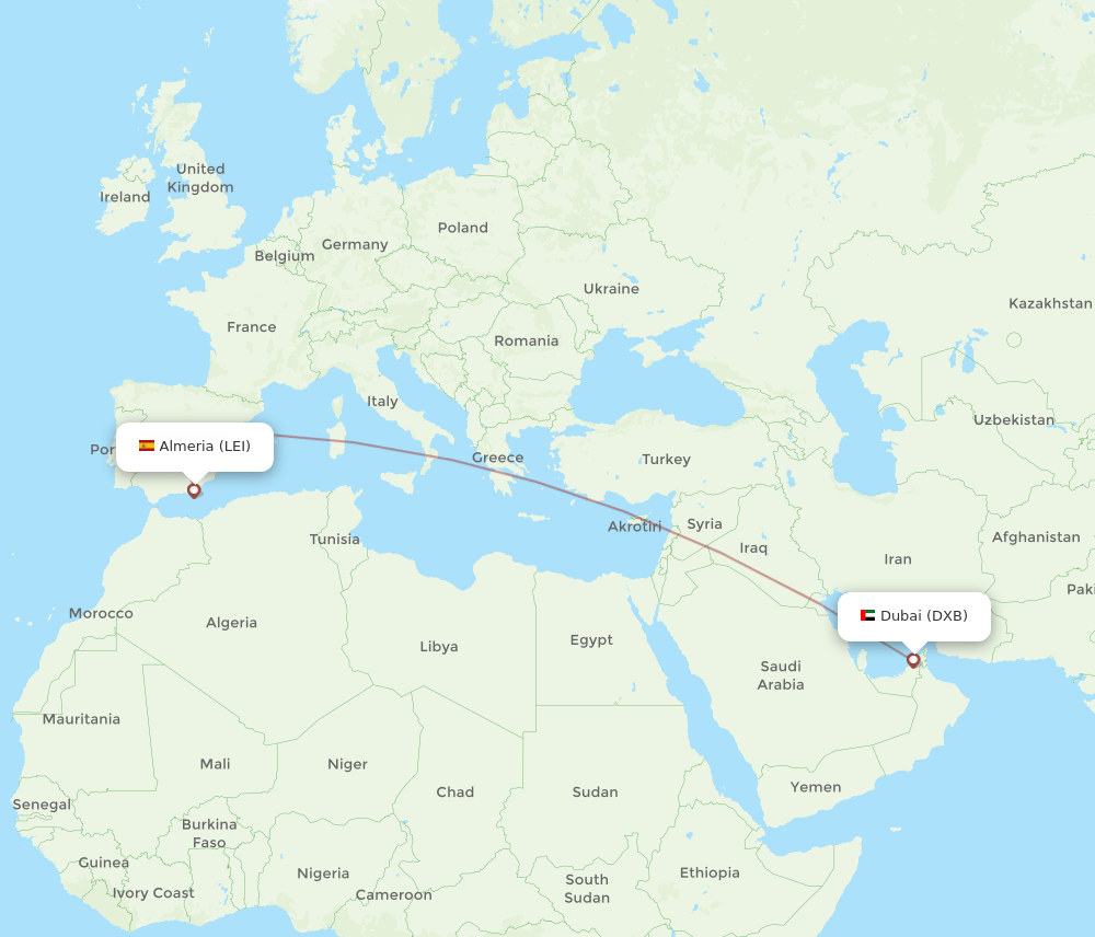 DXB-LEI flight routes