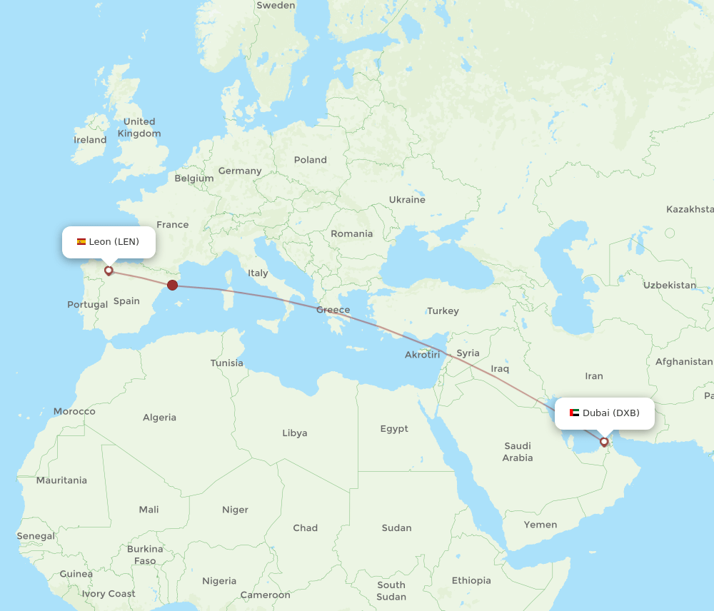 DXB-LEN flight routes