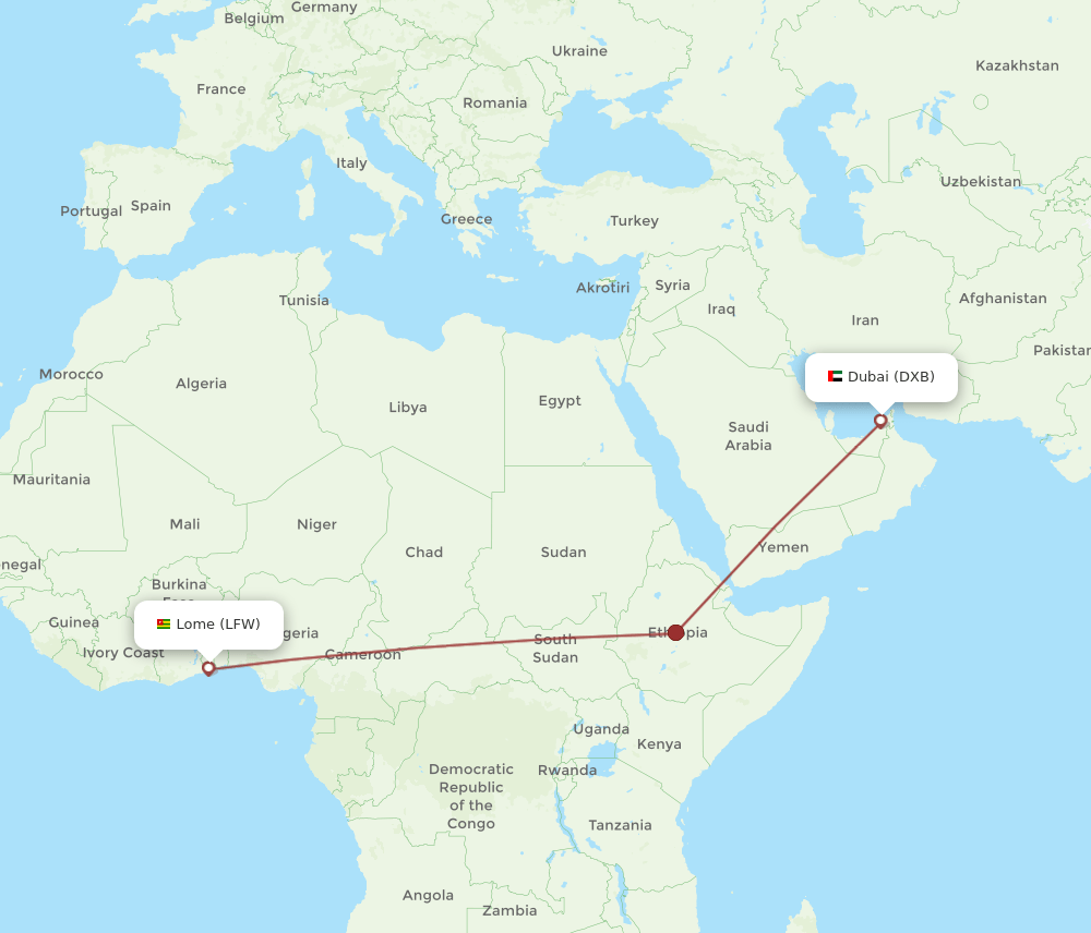 DXB-LFW flight routes