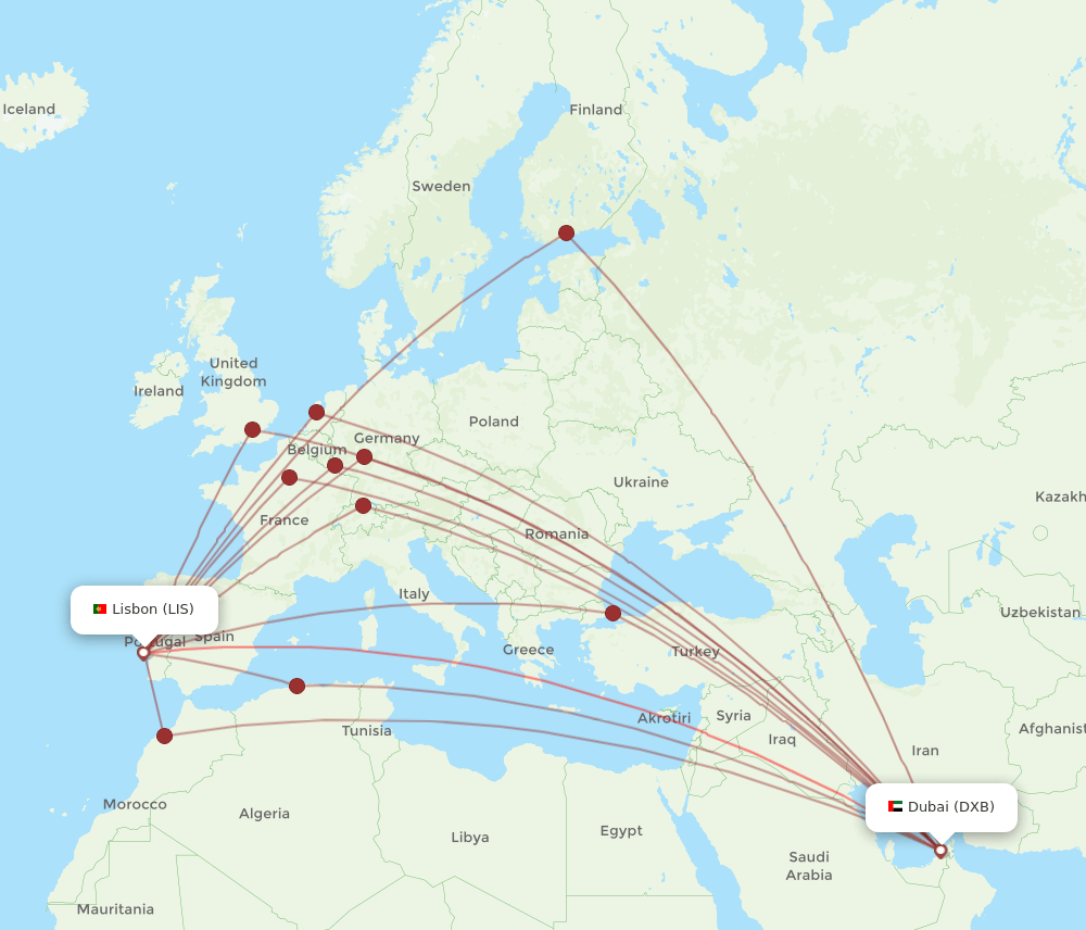 DXB-LIS flight routes