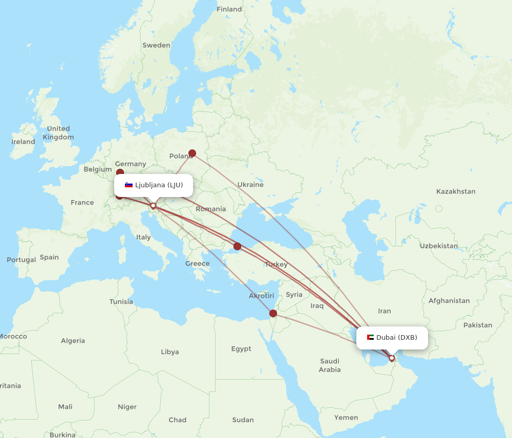 DXB-LJU flight routes