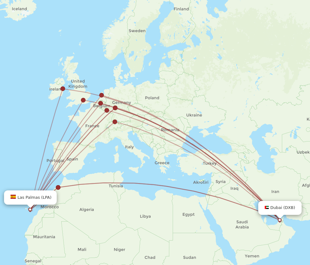 DXB-LPA flight routes