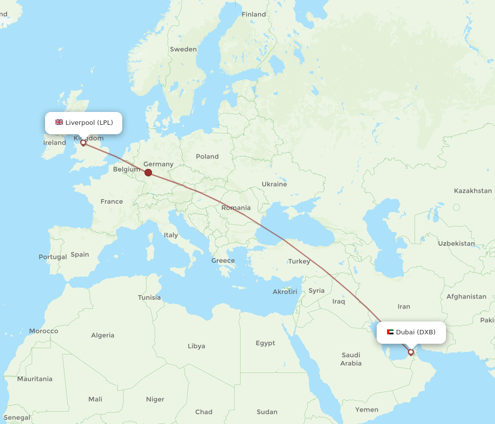 DXB to LPL flights and routes map