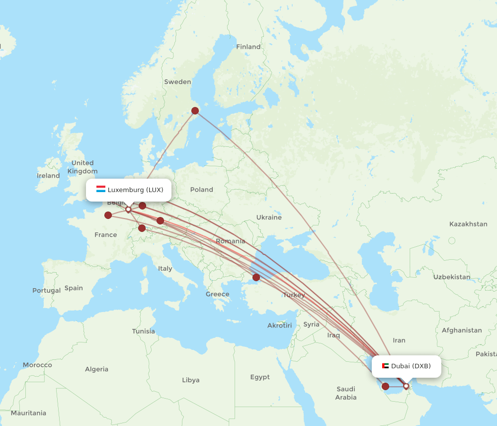 DXB-LUX flight routes