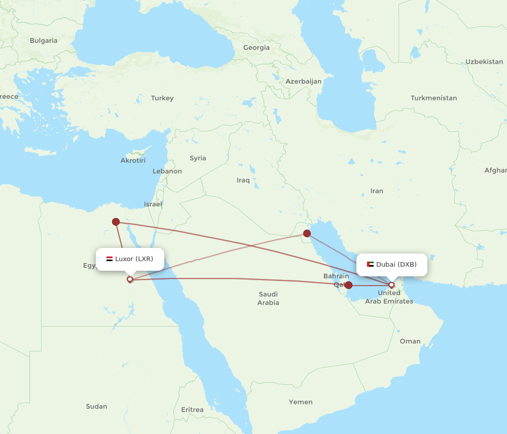 DXB to LXR flights and routes map