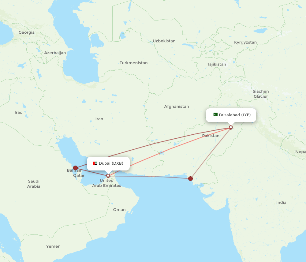 DXB-LYP flight routes