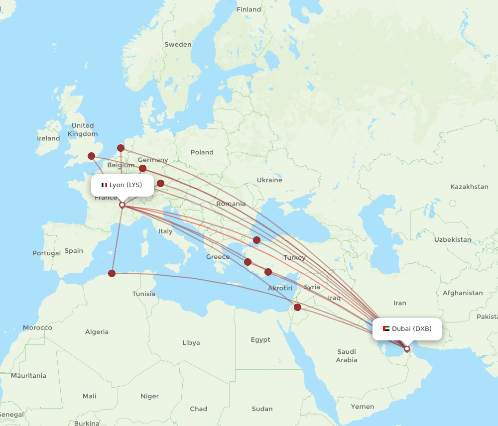 DXB-LYS flight routes