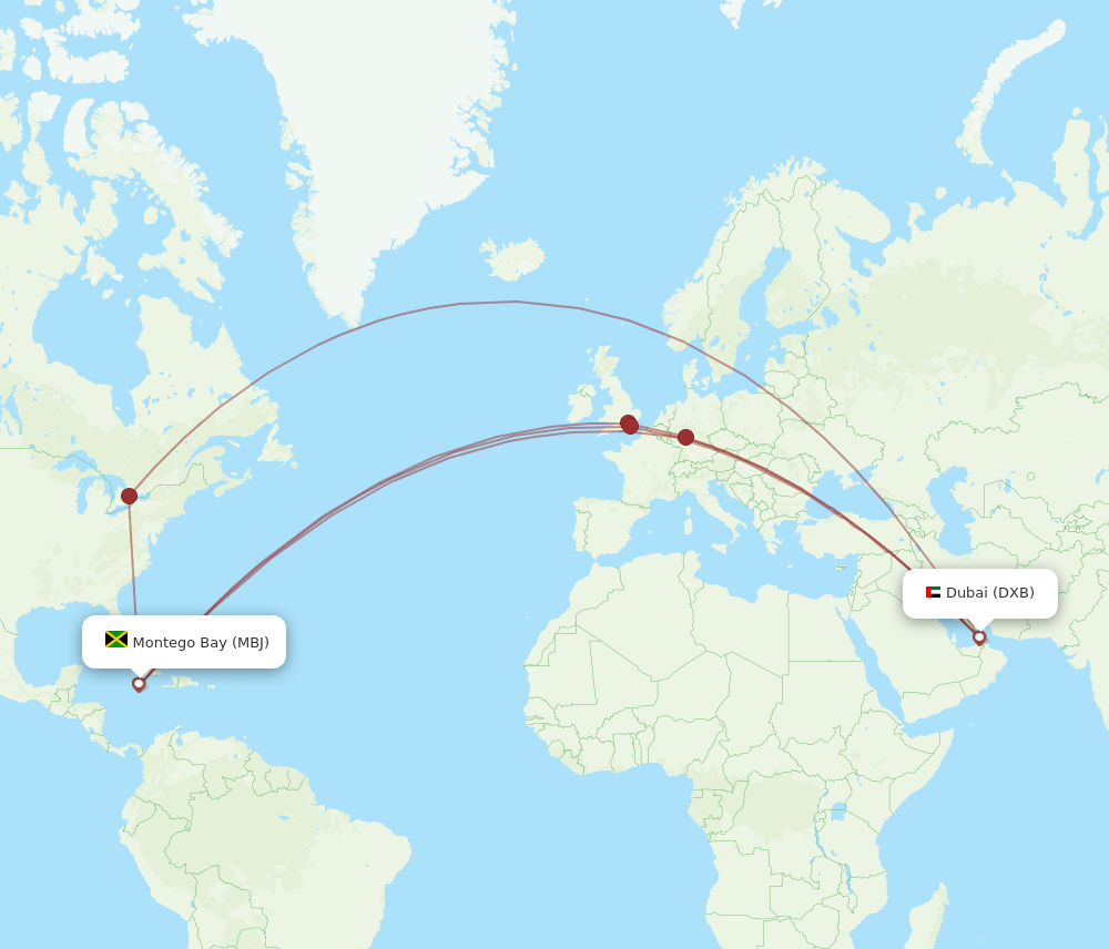 DXB-MBJ flight routes
