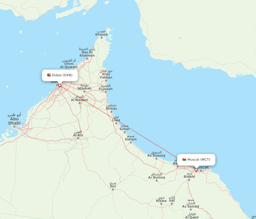 DXB to MCT flights and routes map