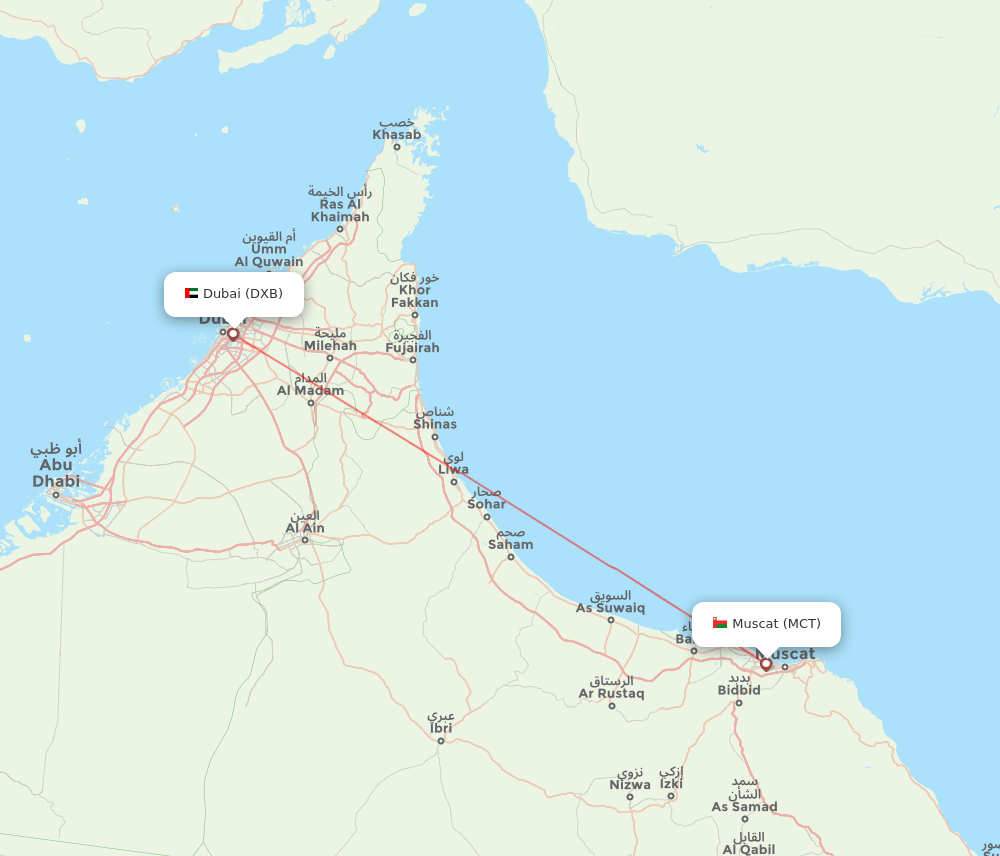 Dubai - Muscat route map and flight paths
