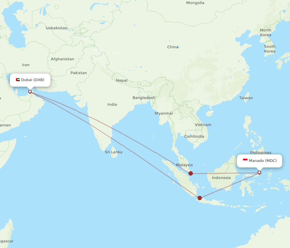 DXB to MDC flights and routes map