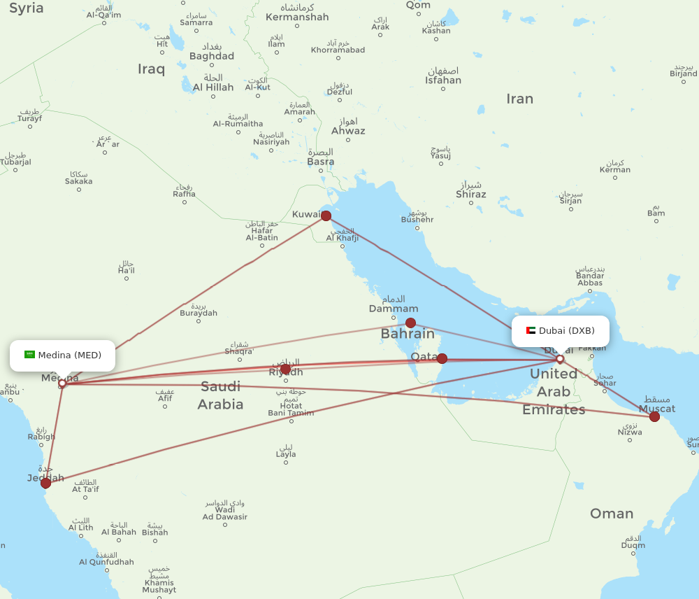 DXB to MED flights and routes map