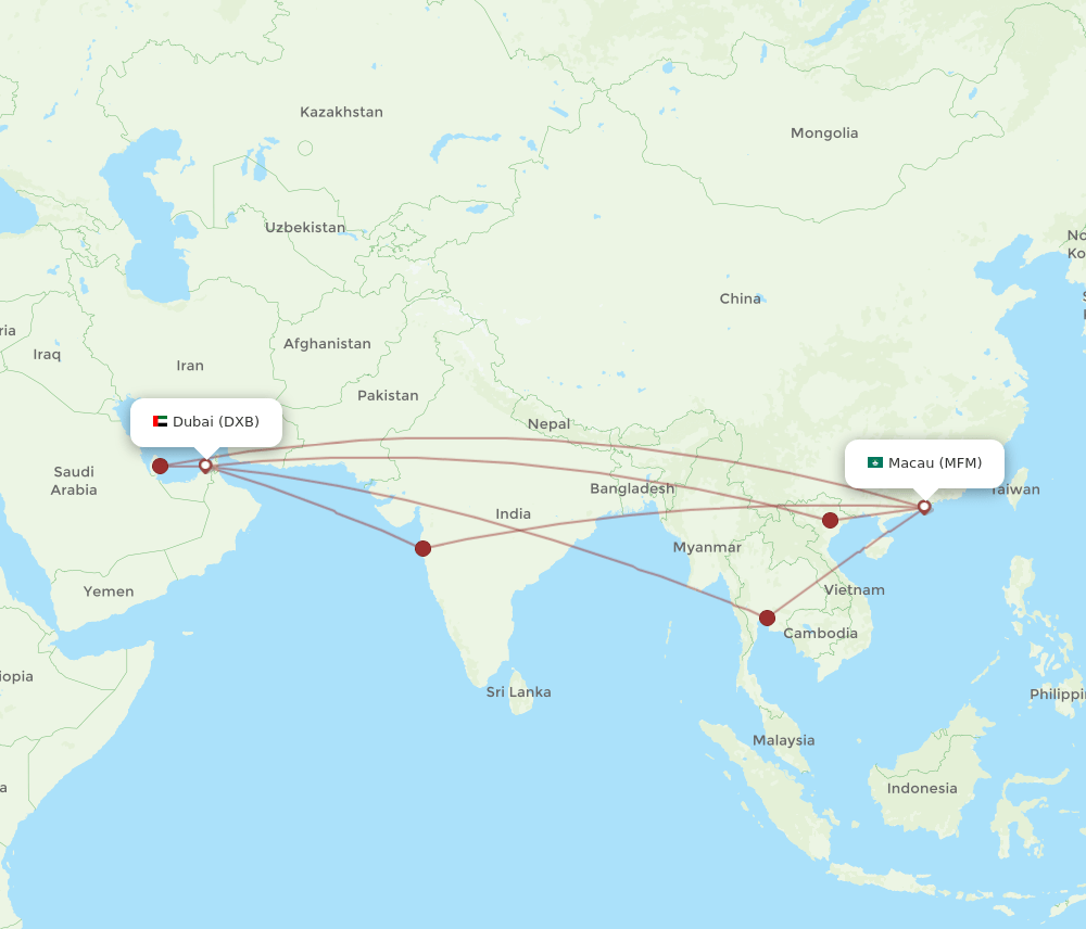 DXB-MFM flight routes