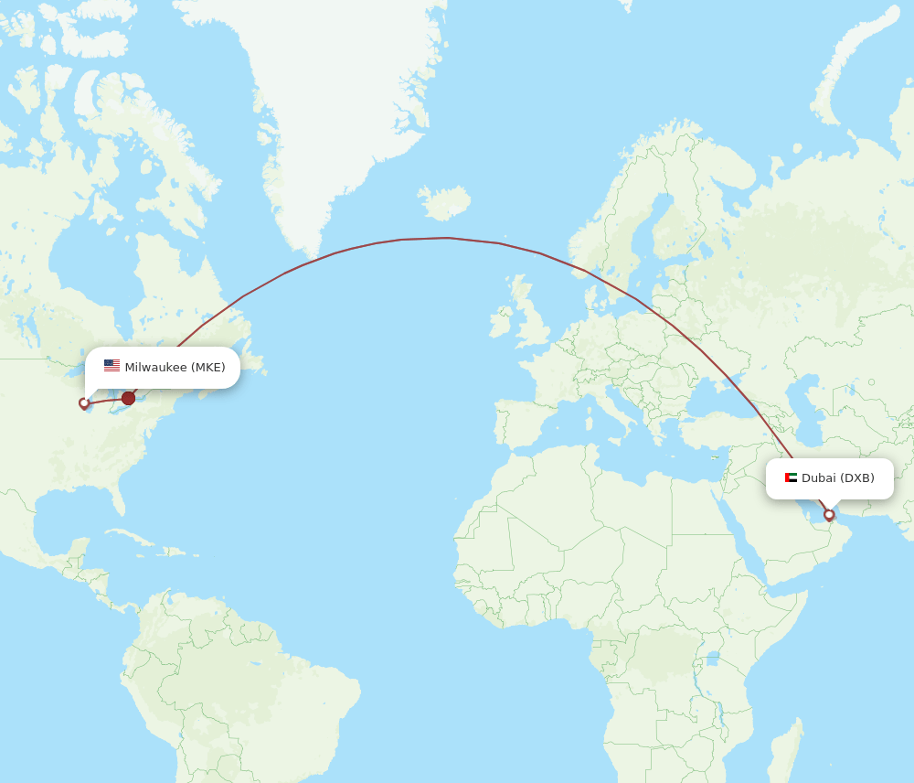 DXB to MKE flights and routes map