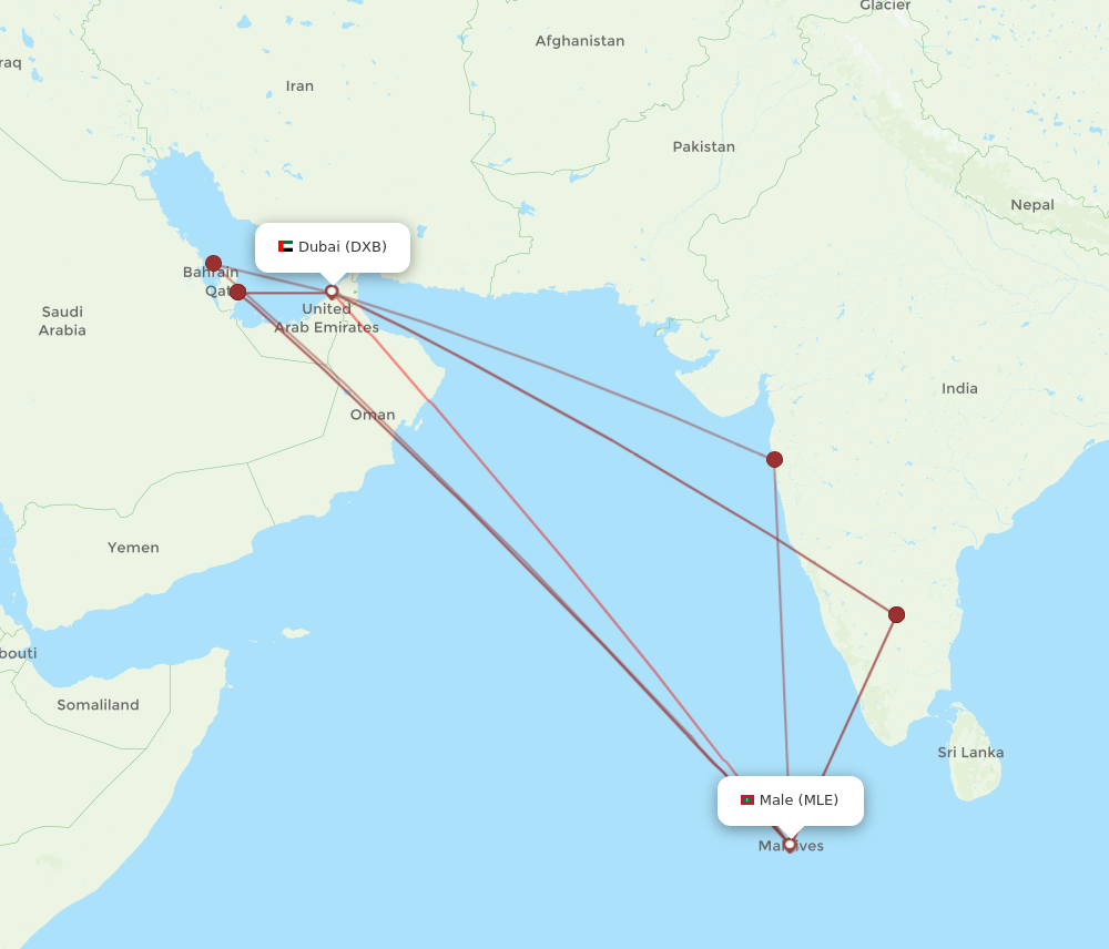 DXB to MLE flights and routes map
