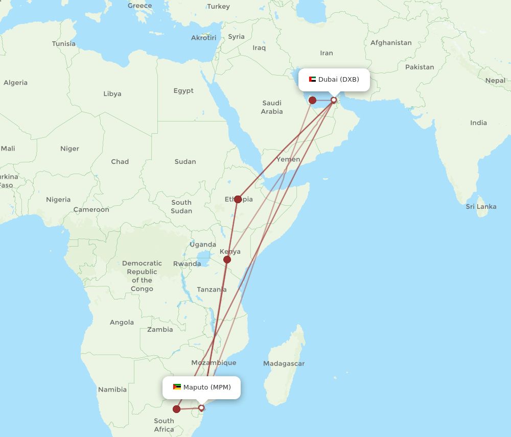 DXB-MPM flight routes