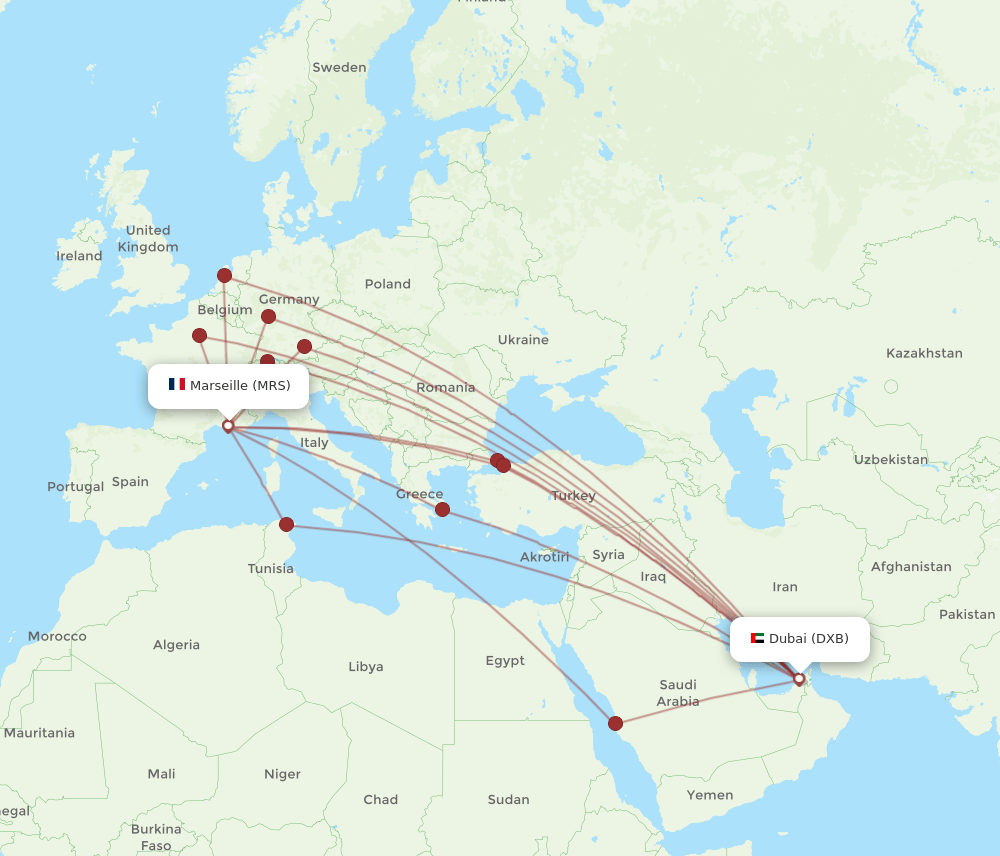 DXB-MRS flight routes
