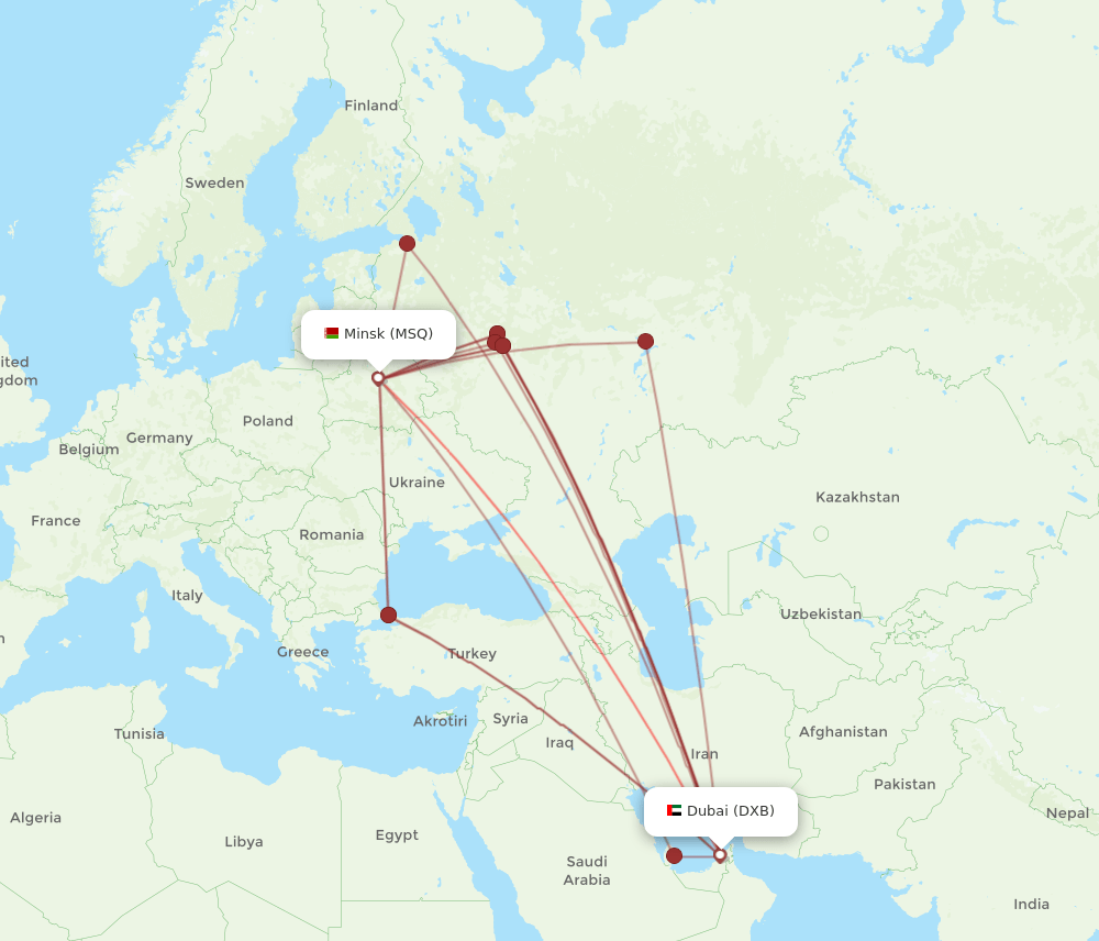 DXB-MSQ flight routes