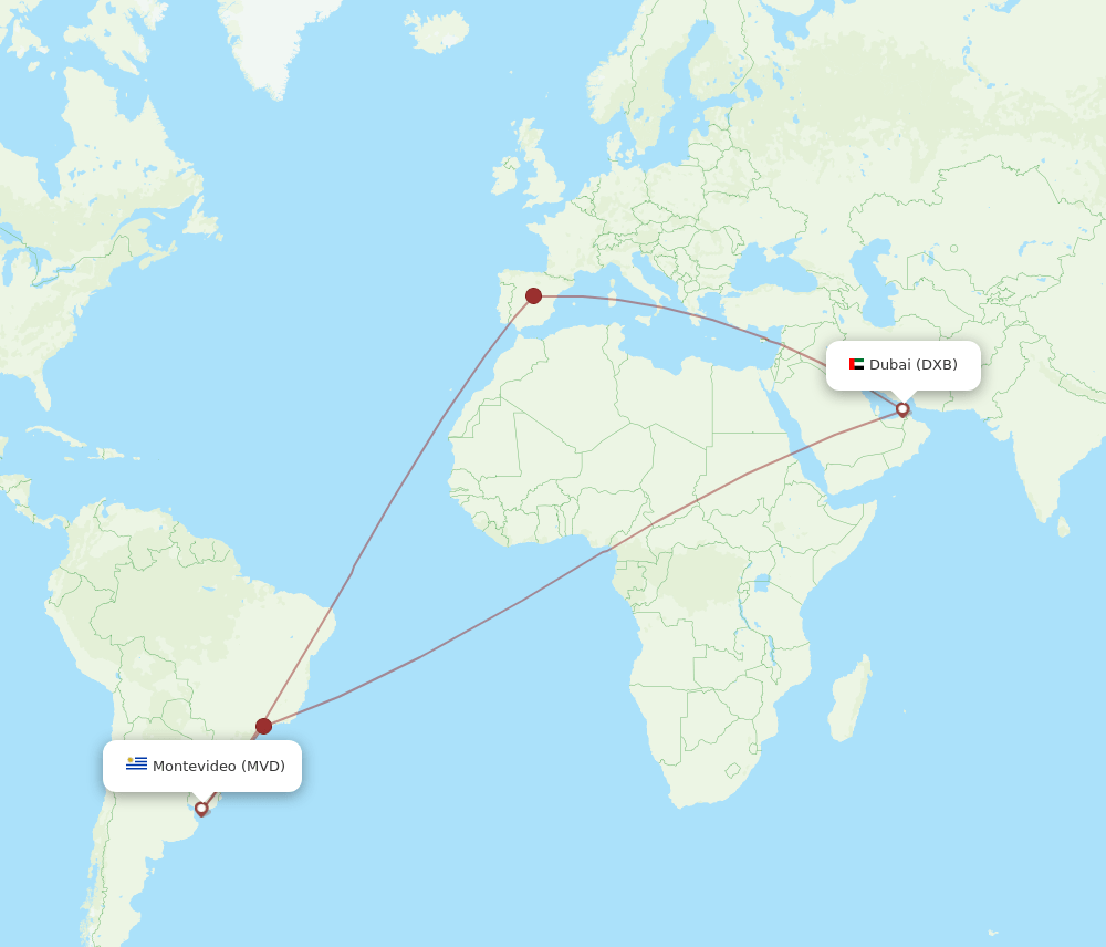 DXB-MVD flight routes