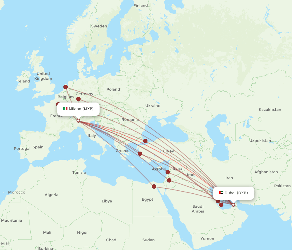 DXB-MXP flight routes