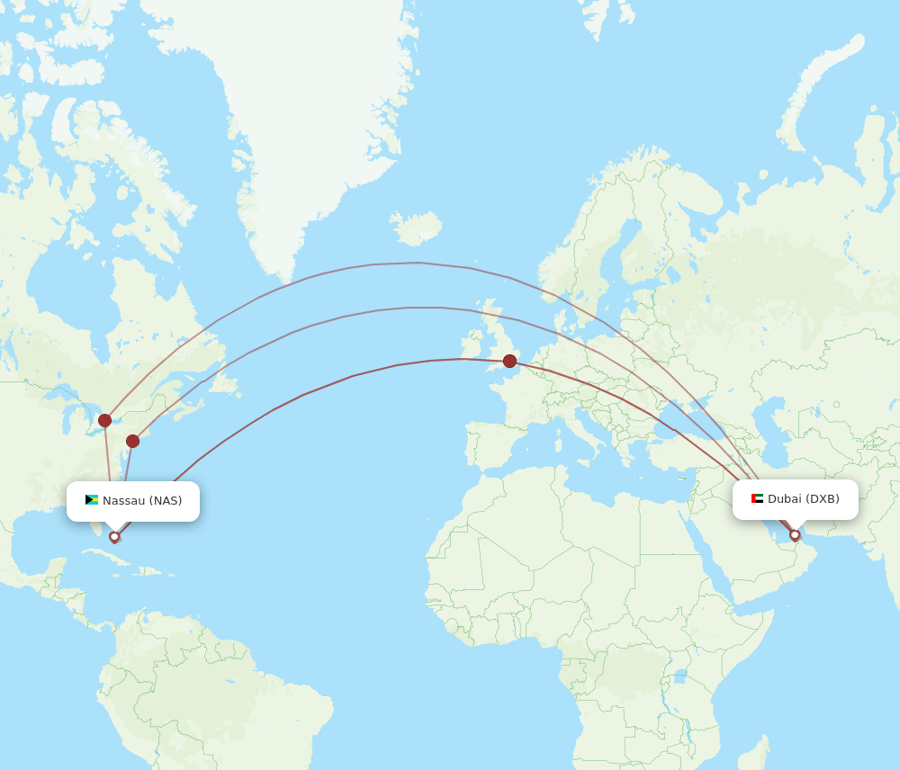 DXB to NAS flights and routes map