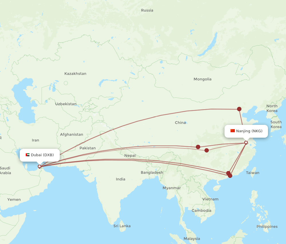 DXB-NKG flight routes