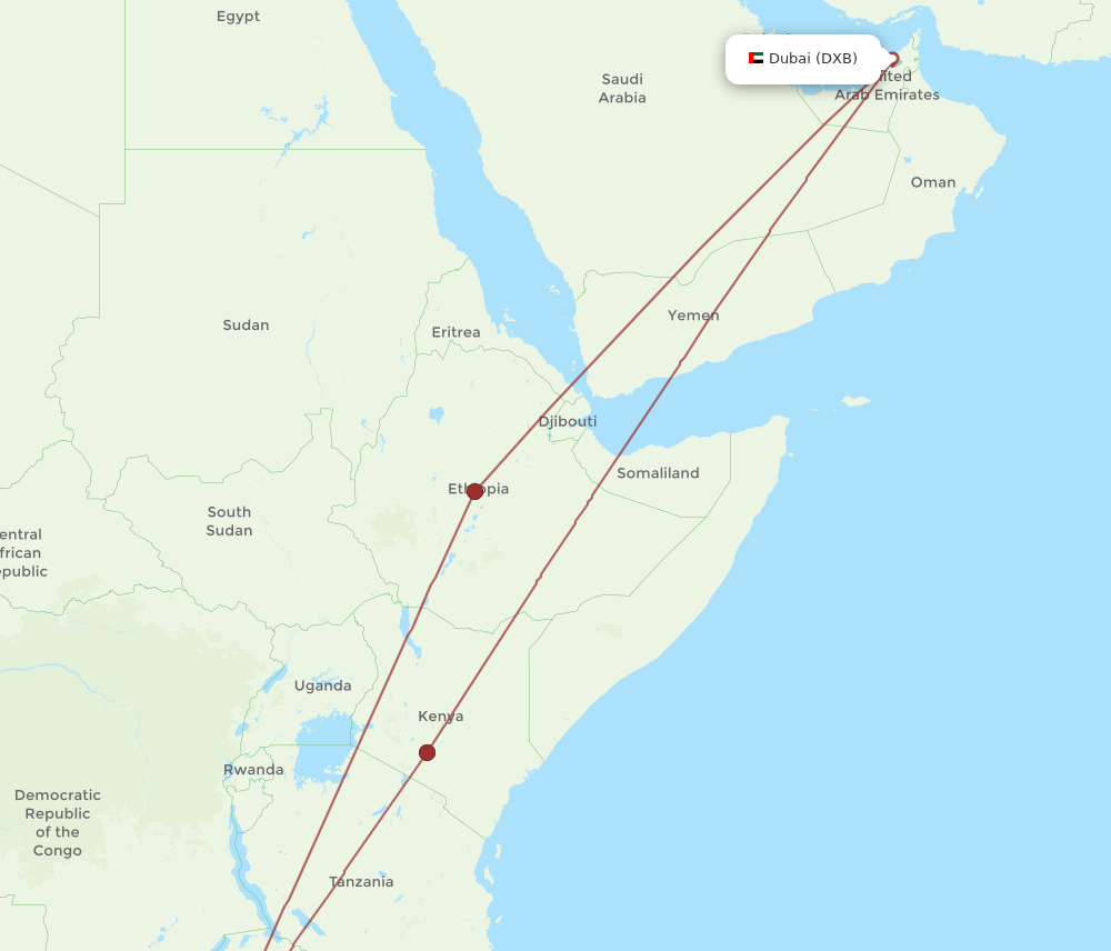 DXB-NLA flight routes