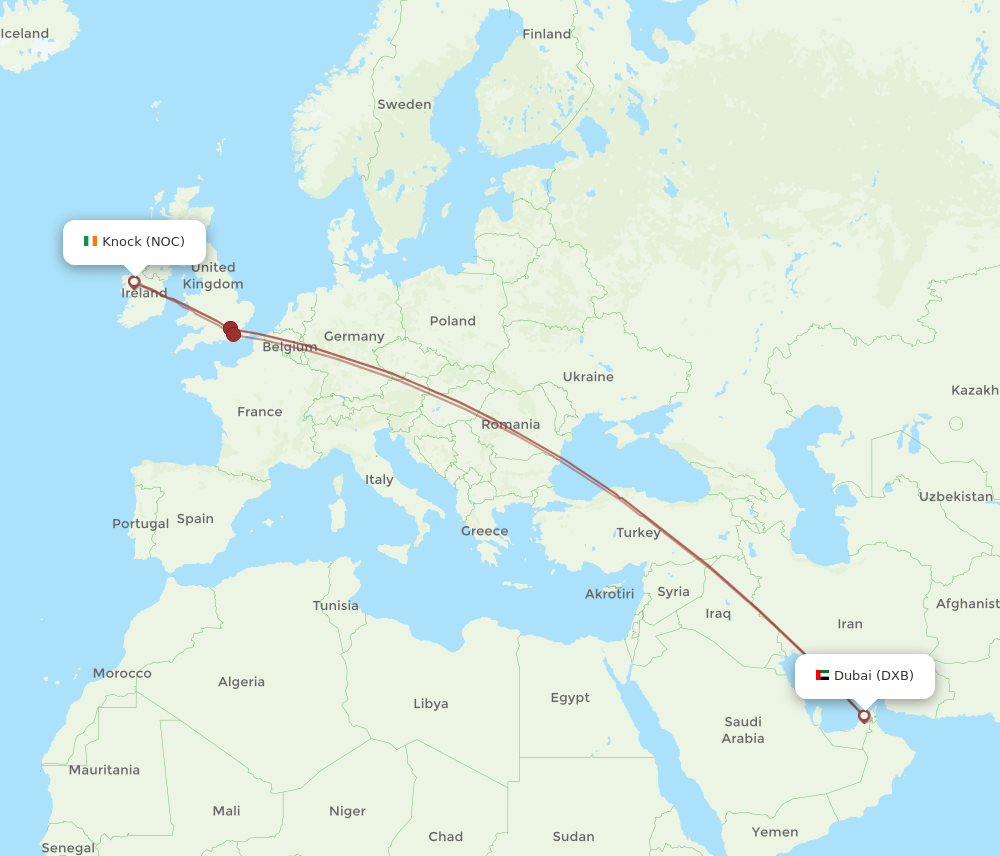 DXB-NOC flight routes