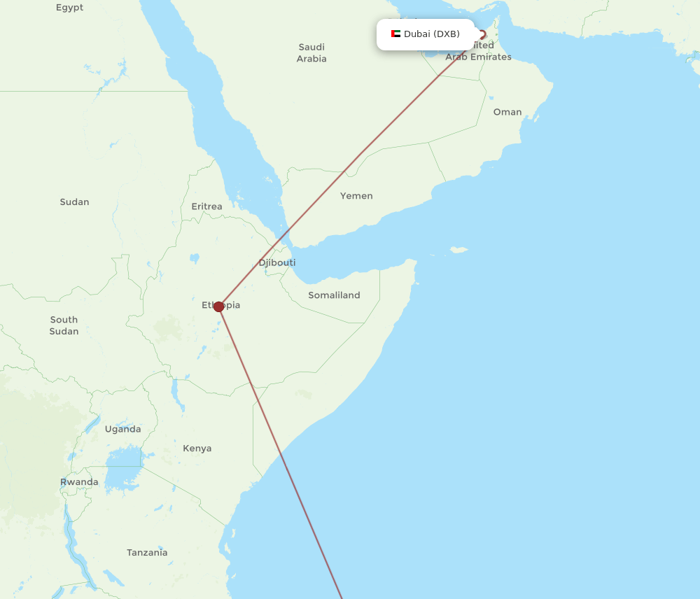DXB to NOS flights and routes map