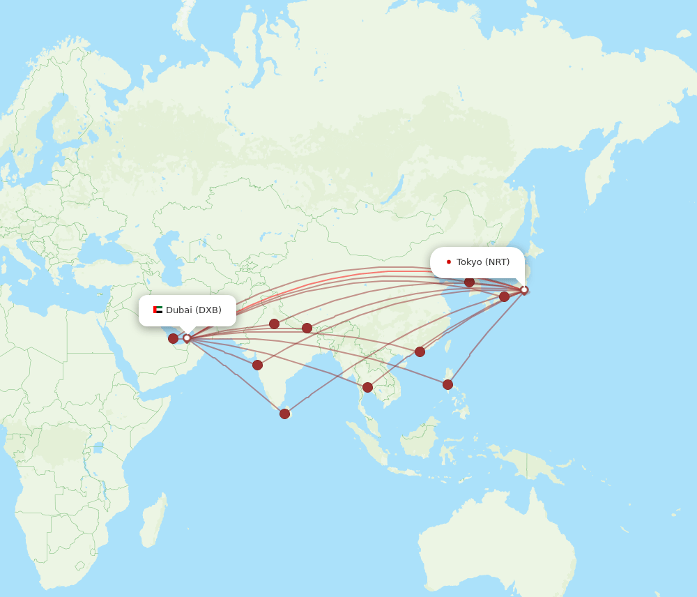 DXB-NRT flight routes