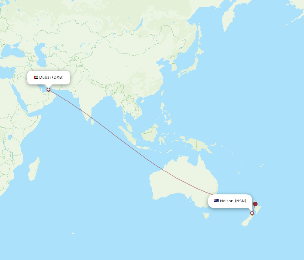 DXB-NSN flight routes