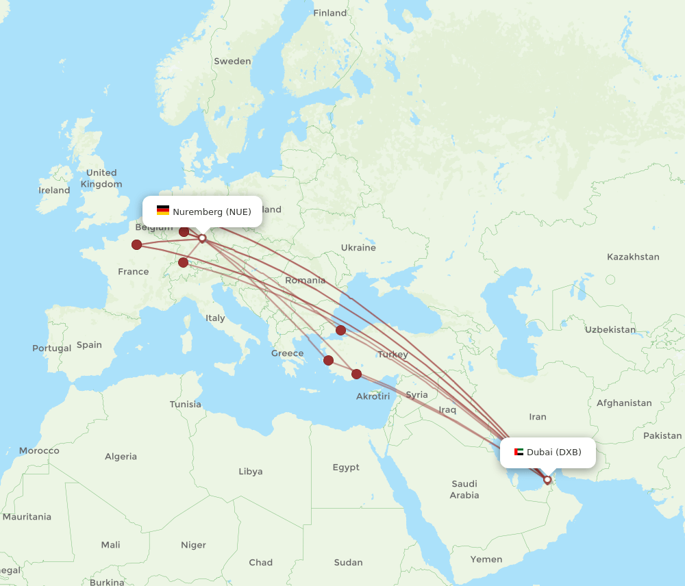 DXB-NUE flight routes