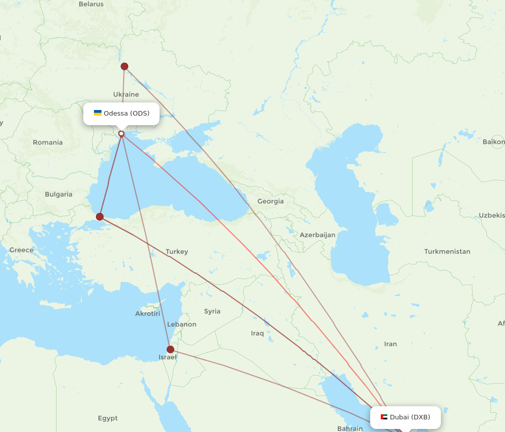 DXB to ODS flights and routes map