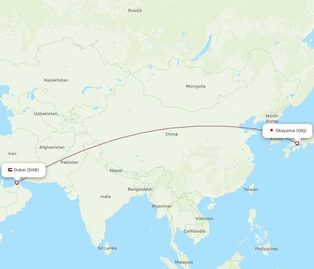 DXB-OKJ flight routes