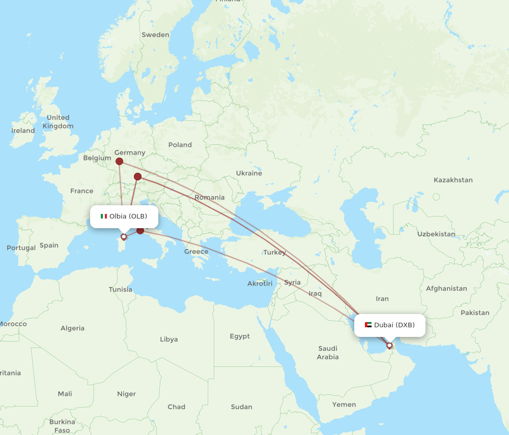 DXB-OLB flight routes