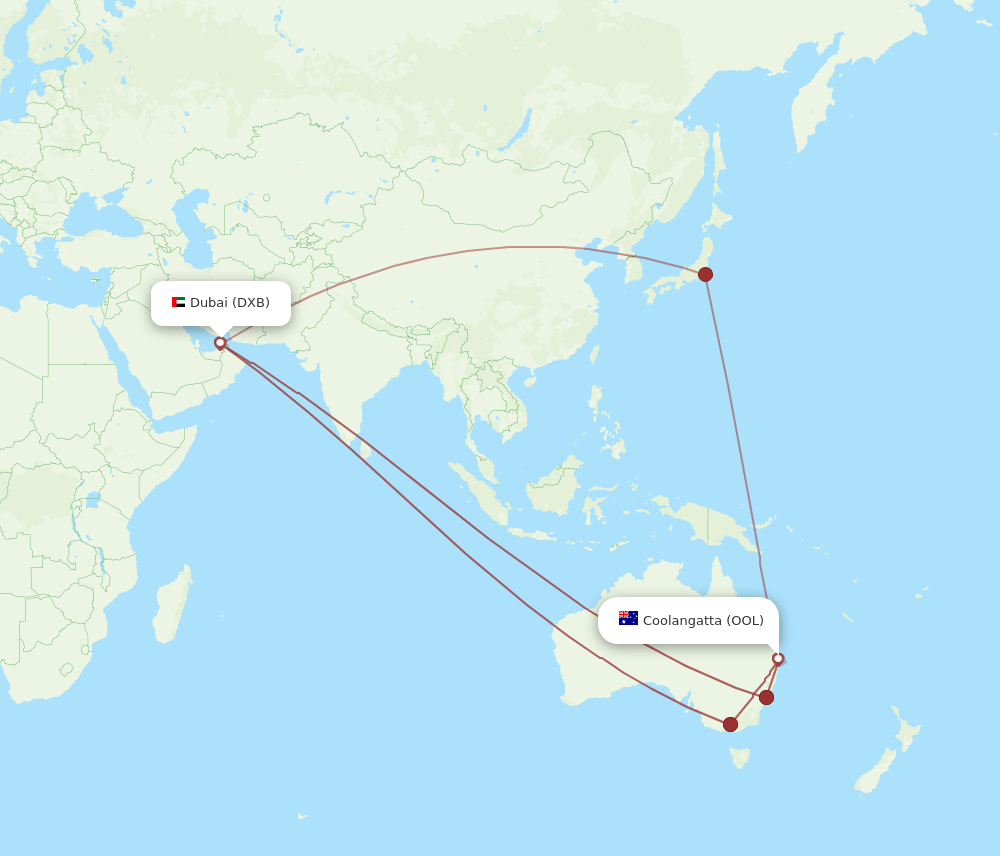 DXB to OOL flights and routes map