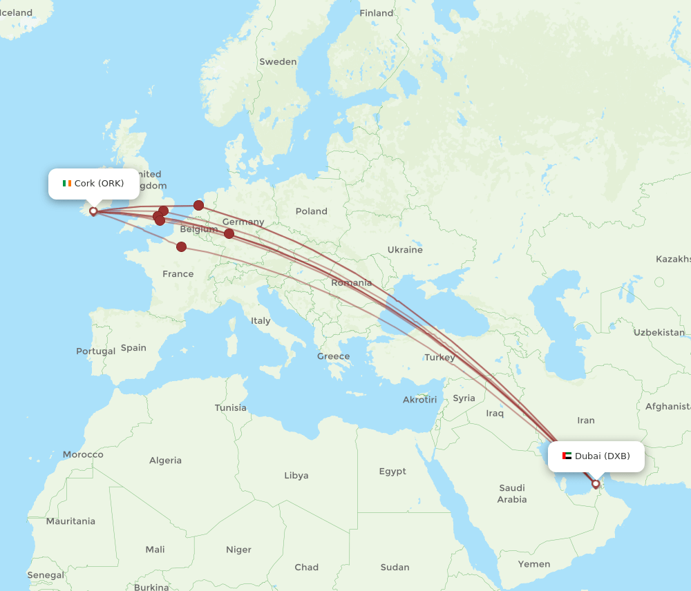 DXB-ORK flight routes