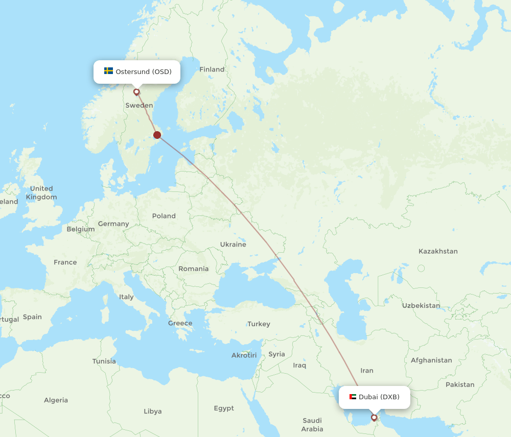 DXB to OSD flights and routes map