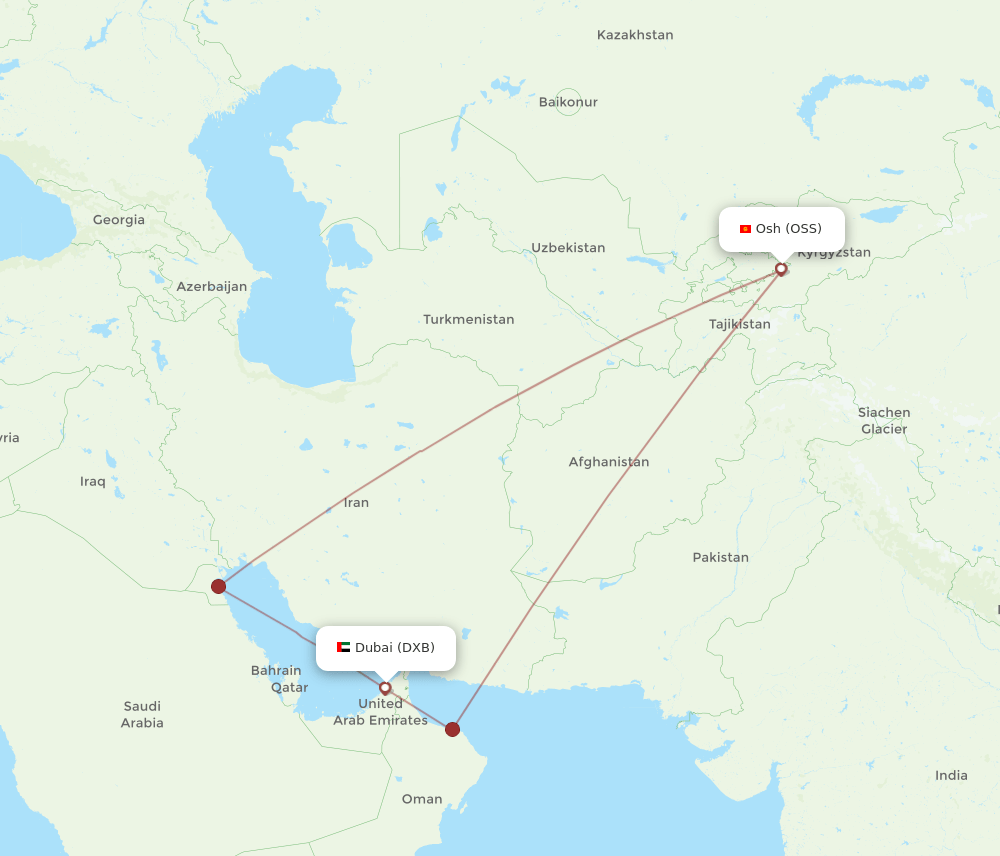 DXB to OSS flights and routes map