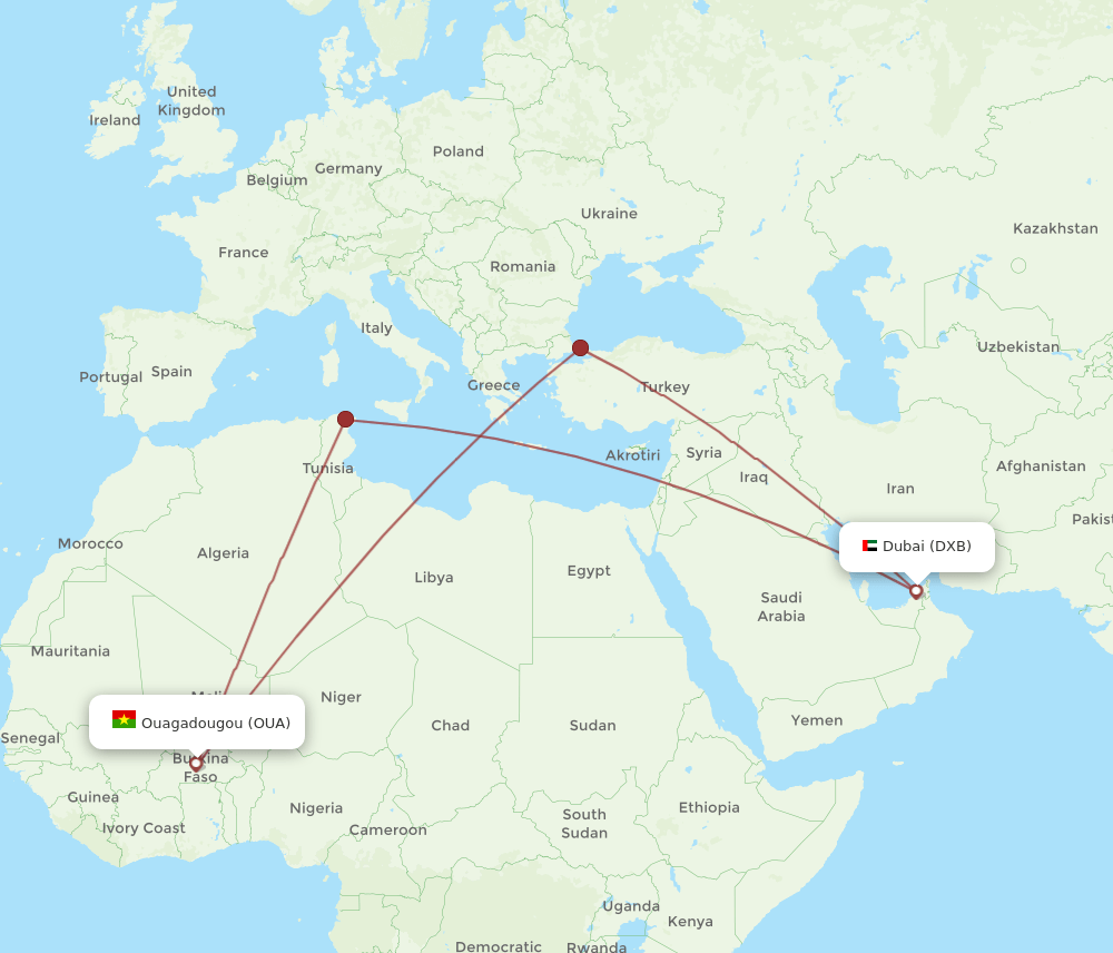 DXB-OUA flight routes